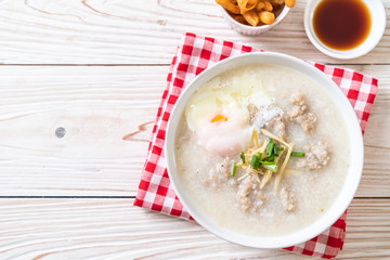 congee with minced pork in bowl