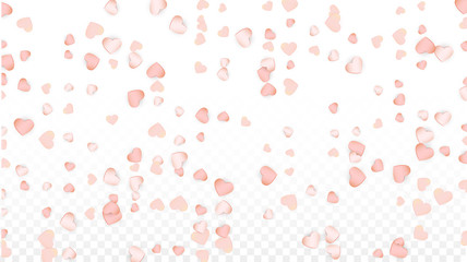 Love Hearts Confetti Falling Background. St. Valentine's Day pattern Romantic Scattered Hearts. Vector Illustration for Cards, Banners, Posters, Flyers for Wedding, Anniversary, Birthday Party, Sales.