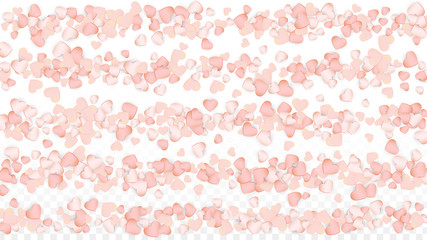 Love Hearts Confetti Falling Background. St. Valentine's Day pattern Romantic Scattered Hearts. Vector Illustration for Cards, Banners, Posters, Flyers for Wedding, Anniversary, Birthday Party, Sales.