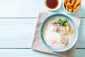 congee with minced pork in bowl