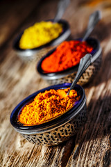 spices,Indian spices, color full spices in glass bowls