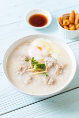 congee with minced pork in bowl