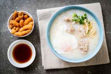 congee with minced pork in bowl