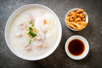 congee with minced pork in bowl