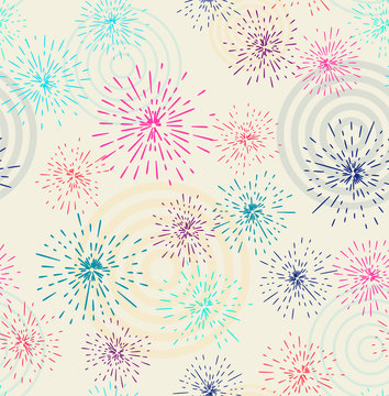 Vector seamless pattern with fireworks