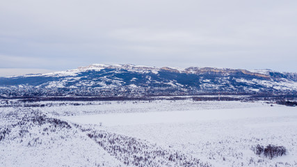 Beautiful Morning Winter Mountain Sunny Landscape. Location place Psebai, Russia.