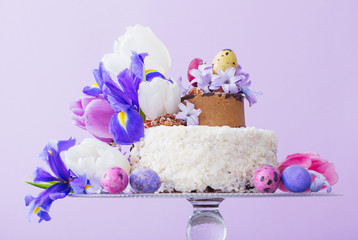 cake with Easter eggs and flowers