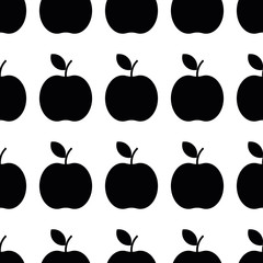 Vector ilustration. Seamless pattern flat black apple on white background Decoration.