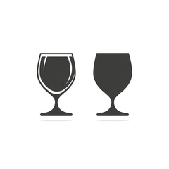 Monochrome vector illustration of a glass of beer icon in two versions, isolated on a white background.