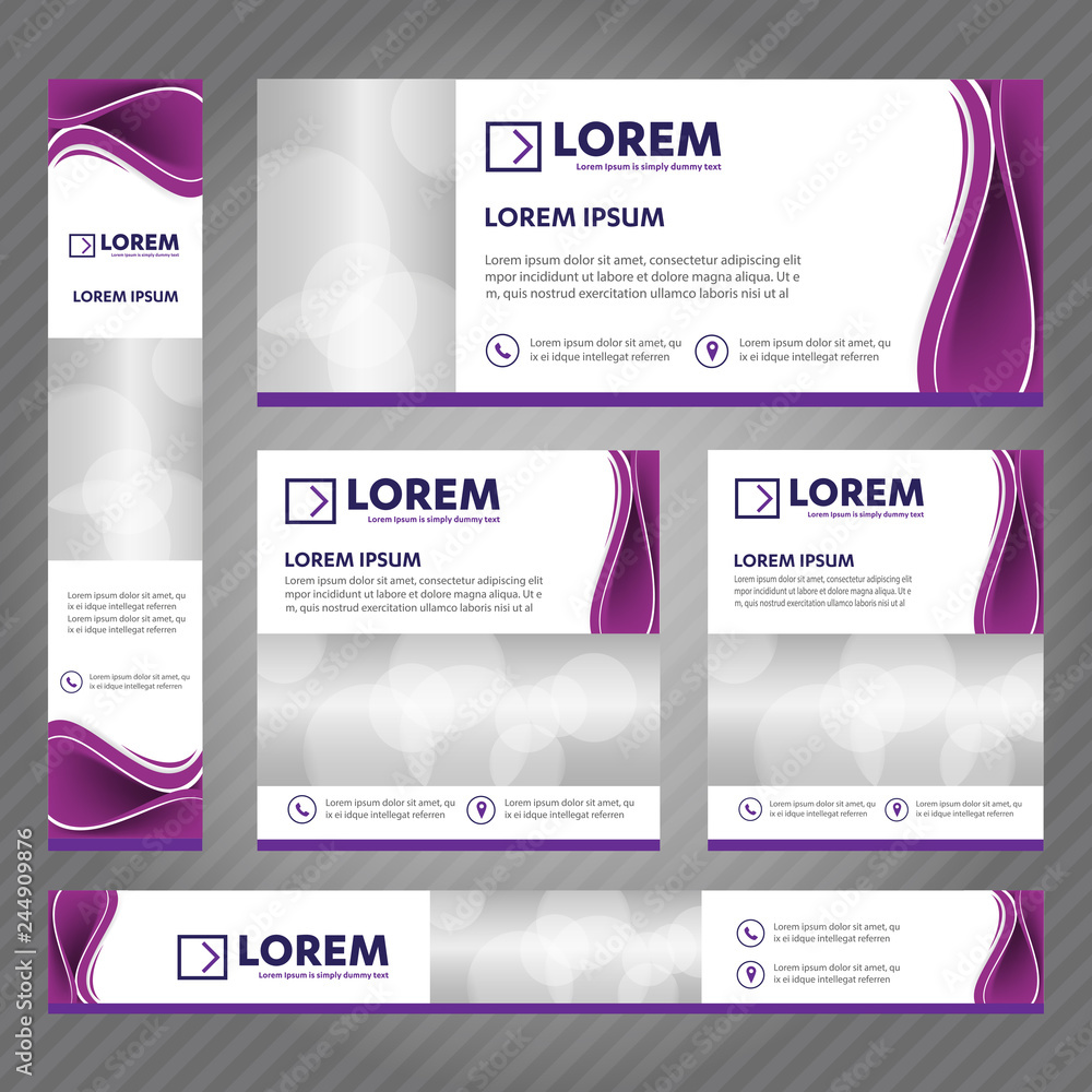 Fototapete Set of web banners in standard sizes. Vector Abstract Templates design With background and header, diagonal stripes and button. 