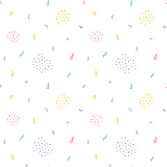 Hand drawn cute confetti abstract seamless pattern. Rustic, boho simple colorful background. Cartoon illustration