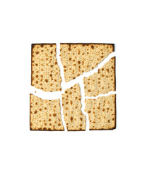 Matzah pieces isolated on white, jewish traditional Passover bread. Passover celebration symbol.