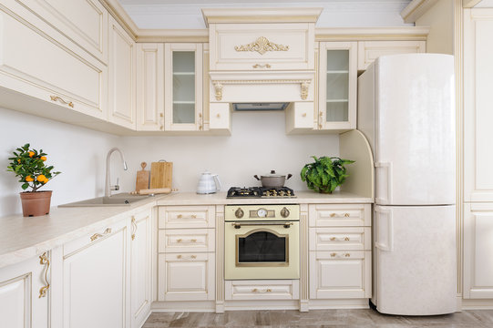 Modern beige colored luxury kitchen