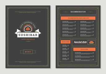 Sushi restaurant menu design and logo vector brochure template.