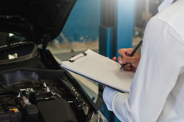 This career man saleman business inspection writing note on notepad