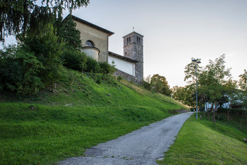 Fototapeta na wymiar Fortifications of Monte di Buja. Pieve di San Lorenzo and Lombard Castle