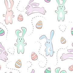 cute pastel cartoon bunny rabit animal with eggs pattern