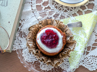Finnish Runeberg day pastry,  traditional cake with raspberry jam. The favourite pastry of Finnish national poet J. L. Runeberg (1804 - 1877).