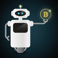 cute robot holding a bitcoin in his hand vector illustration EPS10