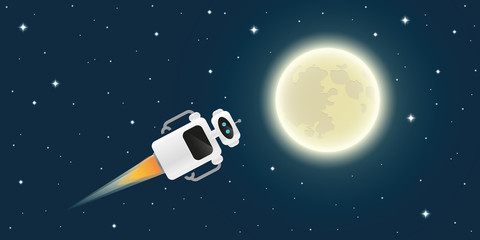 cute robot is flying to the full moon in space vector illustration EPS10 © krissikunterbunt