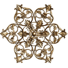 Fototapeta na wymiar Classic golden round frame with ornament decor isolated on white background