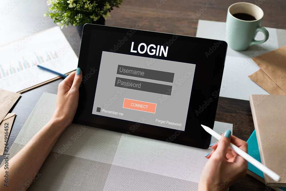 Aufkleber access window. enter login and password. cyber protection. information privacy. internet and technol