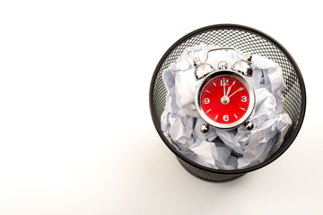 Procrastination is the enemy of productivity and stop wasting time concept theme with a clock in a...