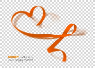 National Kidney Cancer Awareness Month. Orange Color Ribbon Isolated On Transparent Background. Vector Design Template For Poster.