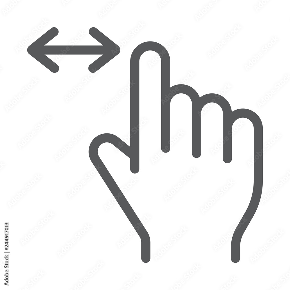 Poster horizontal scroll line icon, finger and gesture, hand sign, vector graphics, a linear pattern on a w