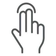 Two finger tap line icon, gesture and hand, touch sign, vector graphics, a linear pattern on a white background.