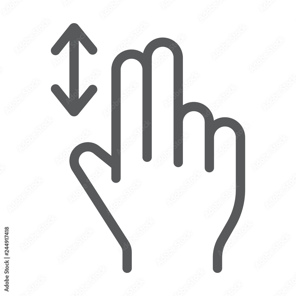 Poster two finger vertical scroll line icon, gesture and hand, press sign, vector graphics, a linear patter