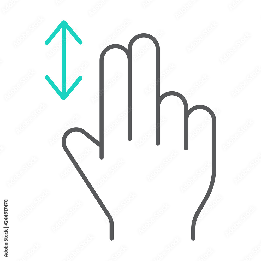 Poster two finger vertical scroll thin line icon, gesture and hand, press sign, vector graphics, a linear p