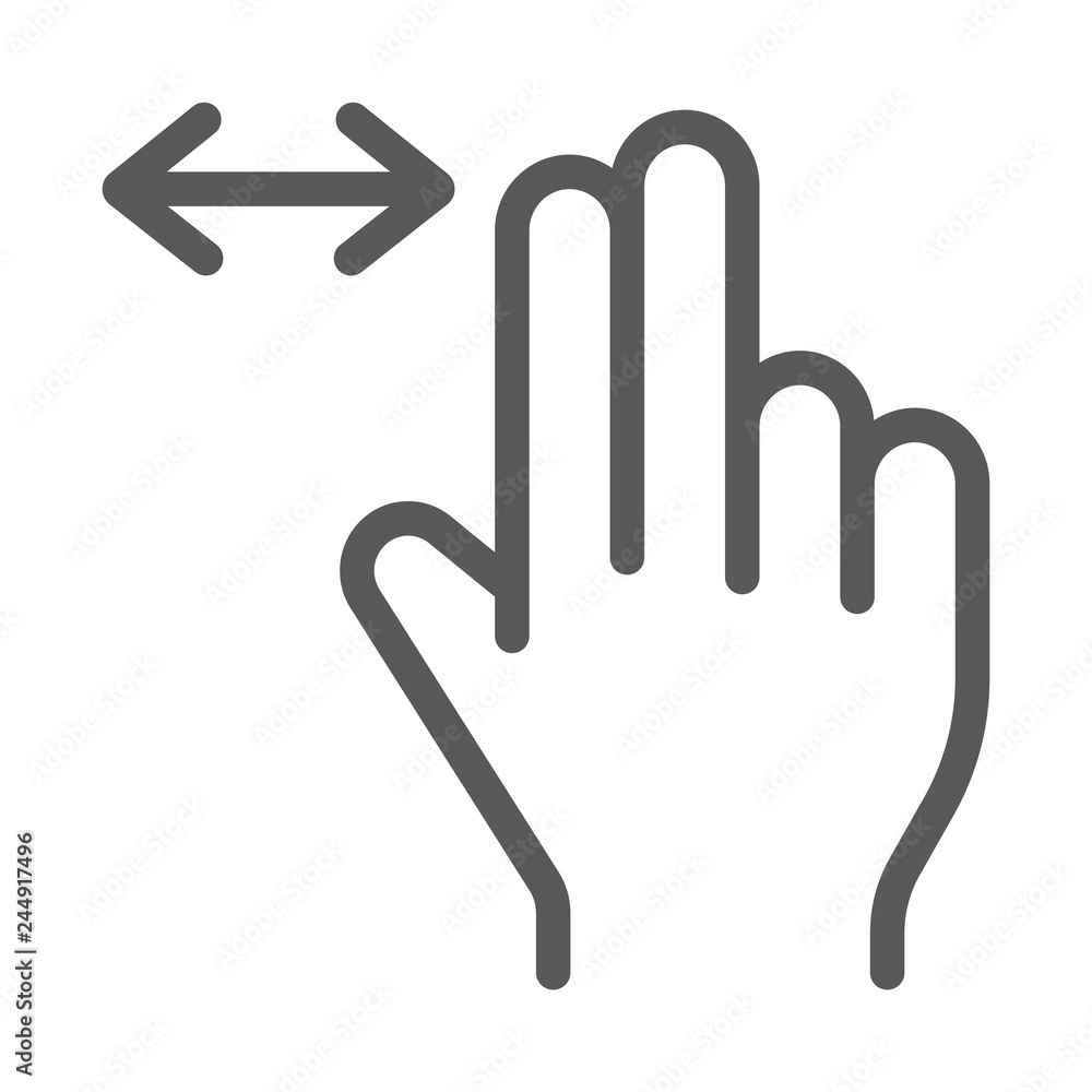 Poster two finger horizontal scroll line icon, gesture and hand, press sign, vector graphics, a linear patt