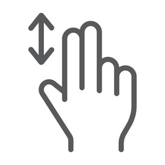 Two finger vertical scroll line icon, gesture and hand, press sign, vector graphics, a linear pattern on a white background.