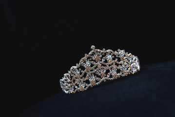 a wedding tiara used by a bride on her wedding day isolated on black background