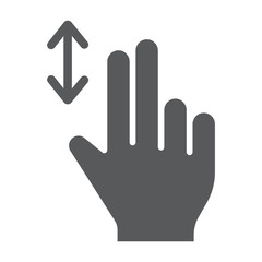 Two finger vertical scroll glyph icon, gesture and hand, press sign, vector graphics, a solid pattern on a white background.