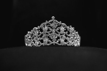 a wedding tiara used by a bride on her wedding day isolated on black background