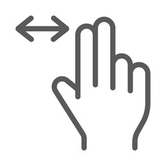 Two finger horizontal scroll line icon, gesture and hand, press sign, vector graphics, a linear pattern on a white background.