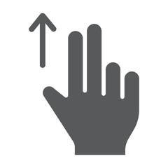 Two finger drag up glyph icon, gesture and hand, flick sign, vector graphics, a solid pattern on a white background.