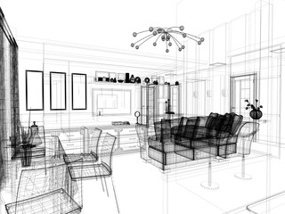 modern interior of living room, 3 d rendering