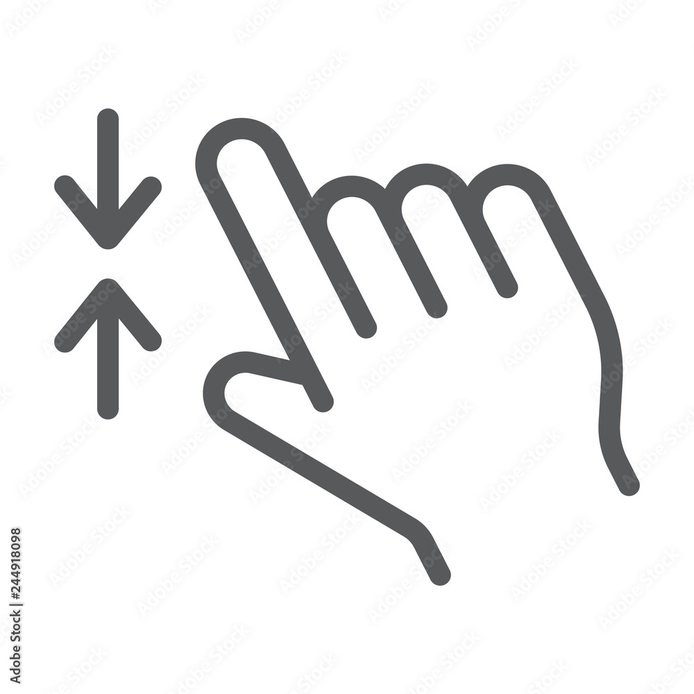 Poster two finger zoom out line icon, gesture and click, hand sign, vector graphics, a linear pattern on a 