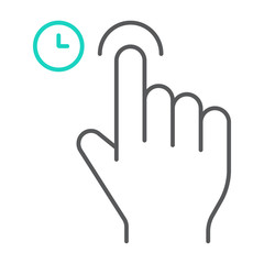 Touch and hold thin line icon, gesture and hand, tap sign, vector graphics, a linear pattern on a white background.