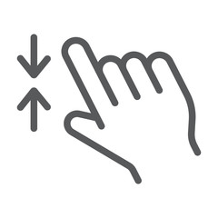 Two finger zoom out line icon, gesture and click, hand sign, vector graphics, a linear pattern on a white background.