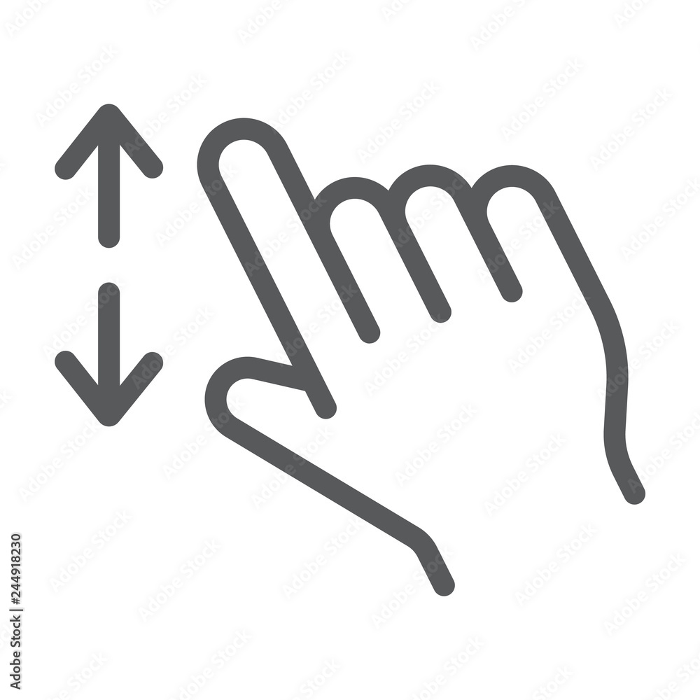Poster two fingers zoom in line icon, gesture and click, hand sign, vector graphics, a linear pattern on a 