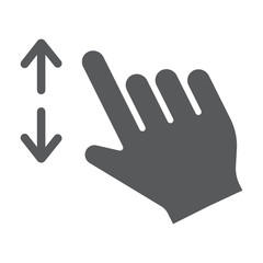 Two fingers zoom in glyph icon, gesture and click, hand sign, vector graphics, a solid pattern on a white background.
