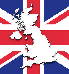 3D map of United Kingdom on the national flag
