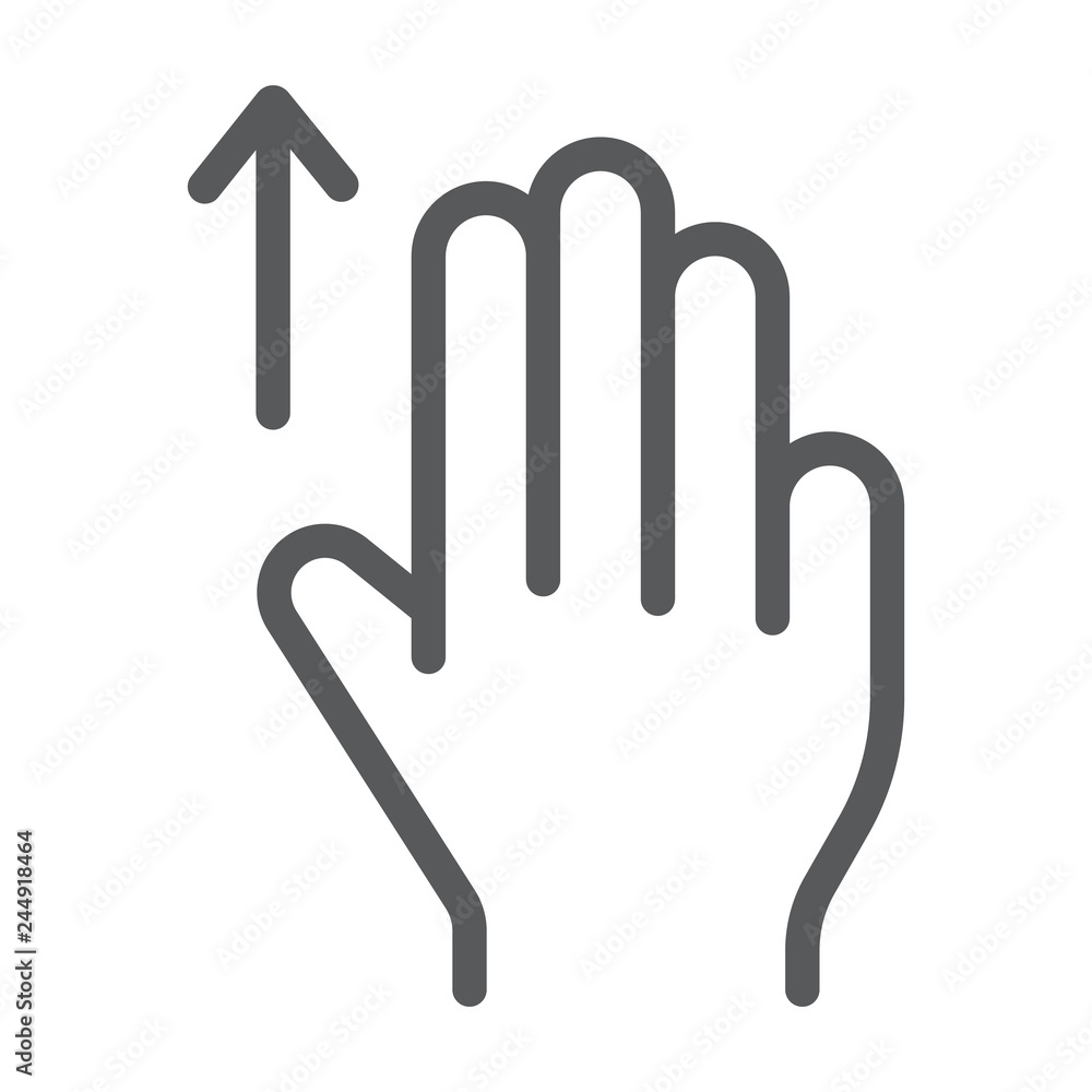 Poster three fingers drag up line icon, gesture and hand, scroll up sign, vector graphics, a linear pattern