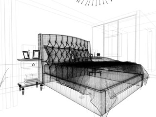 Modern interior bedroom. 3 d rendering