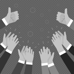 Monochrome hands clapping, applasure isolated on transparent background. Illustration of congratulation concept