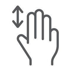 Obraz premium Three fingers vertical scroll line icon, gesture and hand, flick sign, vector graphics, a linear pattern on a white background.